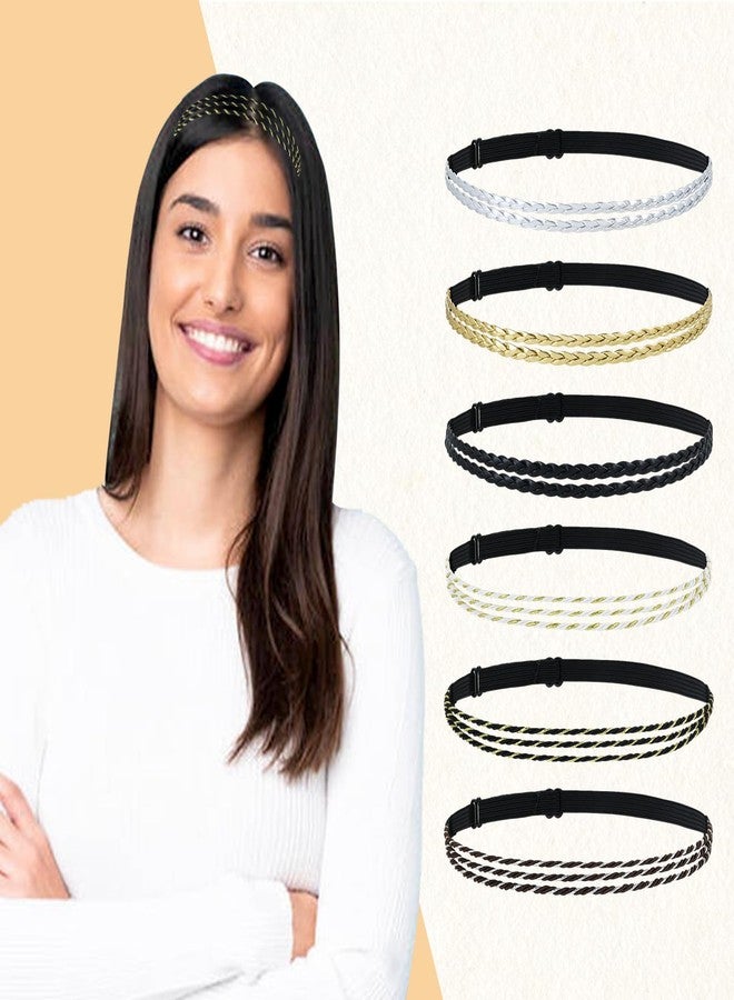 Dizila 6 Pieces Bohemian Hippie Adjustable Elastic Double-Stranded Braided Leather Headbands+Triple- Stranded Twisted Hair Bands Boho Accessories for Women Girls - Image 2